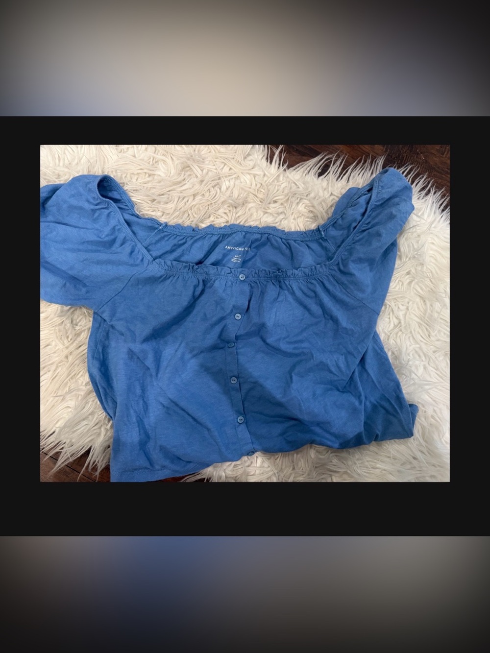S American Eagle Outfitters Light Blue Off-Shoulder Button Crop Top